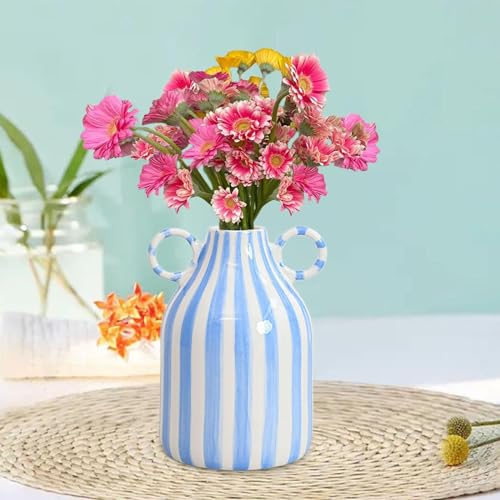 Image of Creations Decorative Flower Vase Photo Prop Porcelain Vase for Garden Entryway Farmhouse Blue White StripesHome & Garden|Home D?Cor|Vases