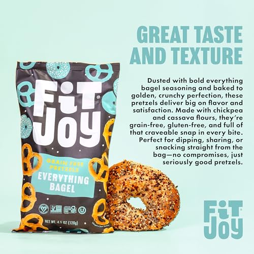 Image of FitJoy Everything Bagel Pretzels (Pack of 6, 4.5 Oz), Dairy, Nut & Gluten Free Snacks, Grain Free Cassava Root & Chickpea Flour Vegan Pretzel Twists, Classic Snack Pretzels for Moms, Children & More