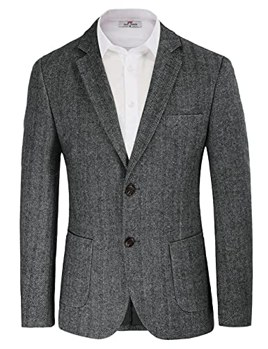 PJ PAUL JONES Herren 2 Knöpfe Tweed Blazer Jacken 20er Jahre Vintage British Blazer für Party Dunkelgrau, Groß Cover