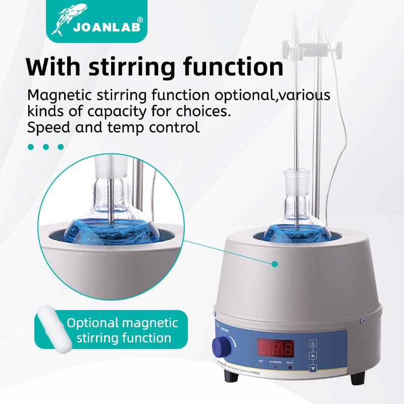 Miniatura 3 de JOANLAB Laboratorio eléctrico 33.8 fl oz manto de calefacción con agitador magnético para frasco de fondo redondo, control de temperatura digital