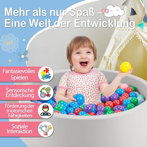 Aunekiv Bällebad für Baby ab 1 Jahr ohne Bälle, 90x30 cm Bällepool Ballgruben Spielzeug für Kleinkinder, Grau