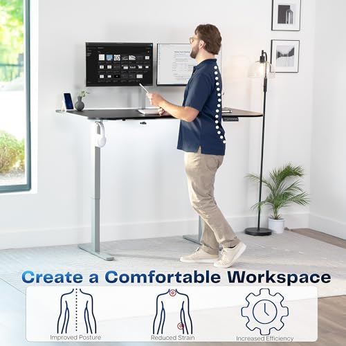 Image of VIVO Electric 63 x 32 in Standing Desk, Memory Height Adjustment, 1B Series, Holds 220 lbs, Black Top Gray Frame, DESK-KIT-1G1B