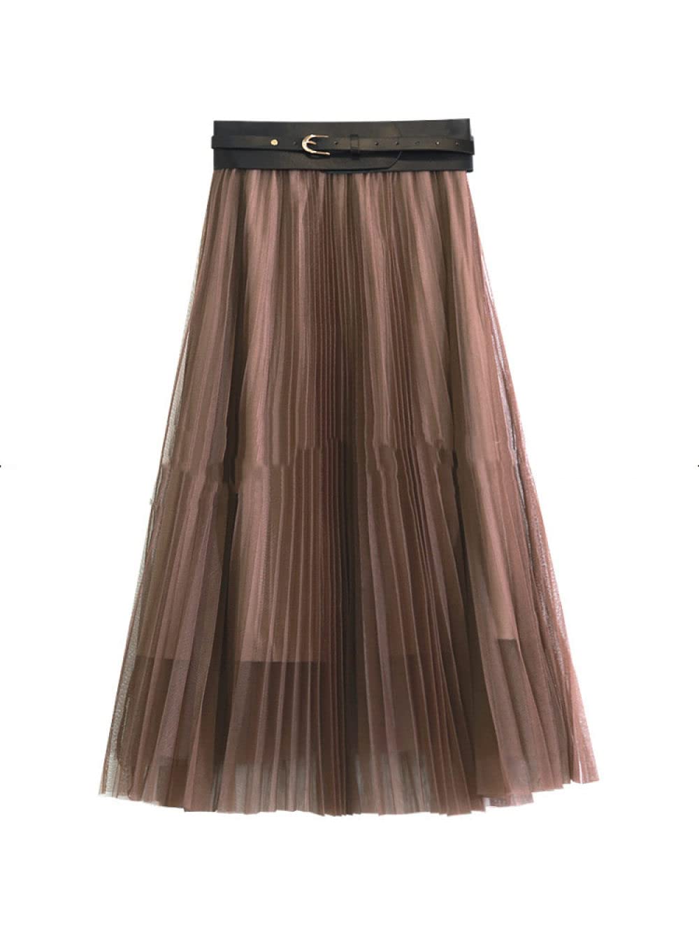 Faldas De Invierno para Mujer, Falda Midi De Tul para Mujer Malla con Cinturón Falda De Invierno Negra Faldas Plisadas Elegantes para Mujer Falda De Talle Alto (Coffee)