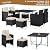 Yaheetech 9-Piece Patio Dining Sets, Outdoor Space Saving Rattan Chairs with Glass Table, Wicker Sectional Conversation Furniture Set with Removeable Cushions, Black/Beige