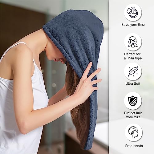 Image of Sassoon Venir Microfiber Hair Wrap Towel for Women (Denim Color, Free Size) with Smooth Texture Super Absorbent Quick Dry Hair Turban for Drying Hair