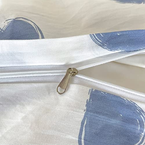 Layenjoy Blue Love Heart Print Kids Duvet Cover Set Queen White 100% Cotton Bedding Set For Teens Boys Girls Reversible Comforter Cover Full, No Comforter #TOP3