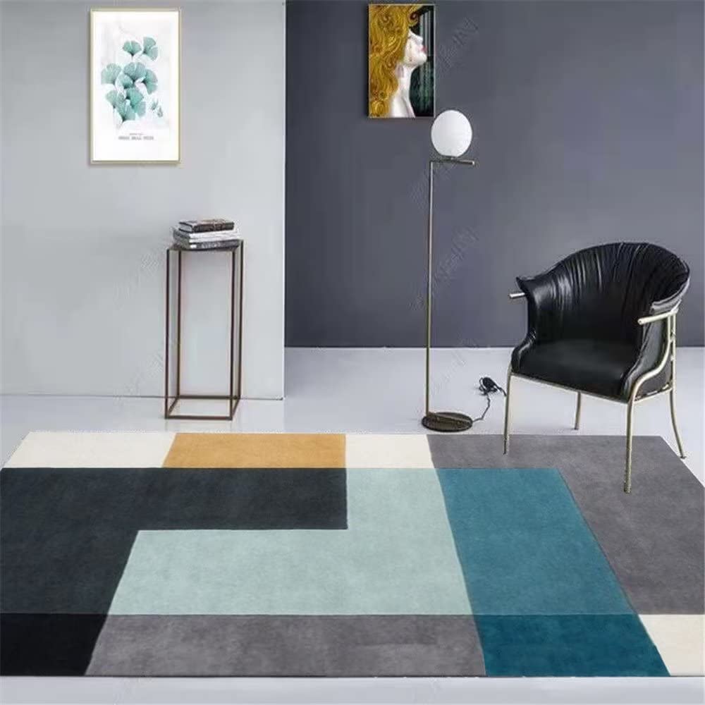 Tapis salon lavable en machine et ultra durable au design géométrique bleu 180x280