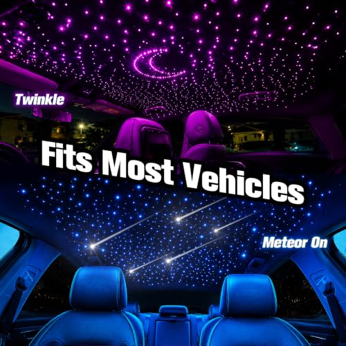 Image of CHINLY 2 in 1 Meteor Twinkle 1100pcs 13.1ft 0.03in Fiber Optic Lights Star Headliner Kit+Shooting Stars Light kit, Music Mode Bluetooth APP Control Remote, RGBW Star Lights for Star Headliner