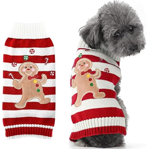 TENGZHI Dog Sweater Red Striped Gingerbread Man Pet Turtleneck Fall Winter Warm Puppy Jumper Pet Outfit Clothes for Small Medium Dogs Cats Cover