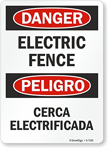 Smartsign S-7150-AL-14 "Peligro - Cerca EléctricaCerca Electrificada" Letrero de Aluminio, 14" Largo, 10" Ancho, 0.5" Altura