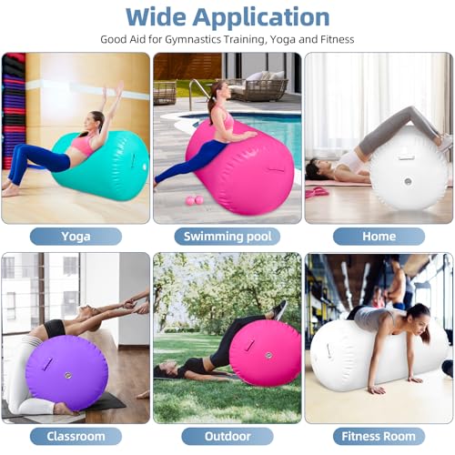 Air Roller Gymnastics Barrel Back Handspring Trainer Air Barrel Gymnastics Air Tumbling Mat for Tumbling Cheerleading Training Yoga Gym with Manual Air Pump Backhandspring Red