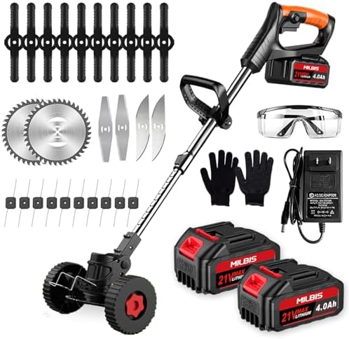 Cordless Weed Wacker With 2 Batteries - 21V Electric String Trimmer, 5 Blades & Edger For Lawn & Garden