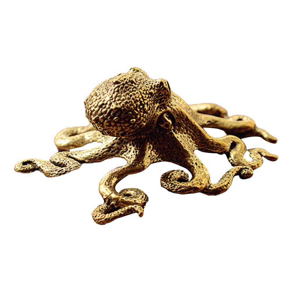 MNDEAN Octopus Figurine Brass Octopus Statue Collectible Animal Sculptures Chinese Tea Pet Fengshui Good Luck Desktop Ornament for Home Office Decor