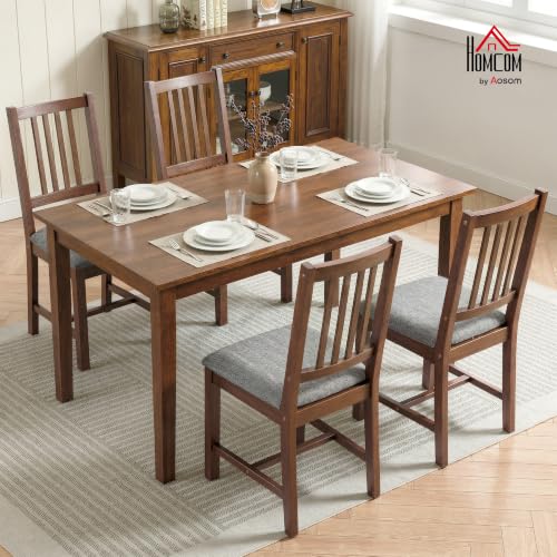 Image of HOMCOM Wooden Dining Chairs Set of 4 with Slat Backrest, Farmhouse, Walnut