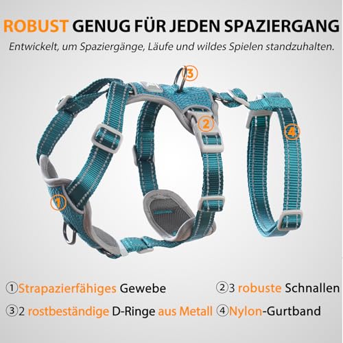 Huntboo Sicherheitsgeschirr Hund Ausbruchsicher, Panikgeschirr für Hunde, Anti Zug Hundegeschirr, Reflektierend, Verstellbare, Leichte Weste für kleine, mittelgroße und große Haustiere (Blau,M)