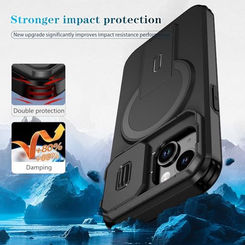 Image of ShieldTech MagStand Series Case for iPhone 13 | Mobile Phone Cover with Sliding Camera Shield, Mag-Safe, Kickstand, Shockproof for Apple iPhone 13 - Black