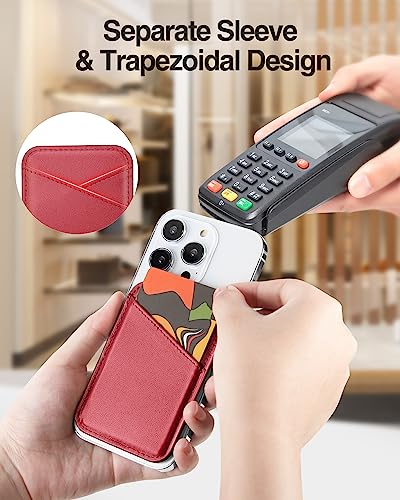 Image of Miroddi Magnetic Card Wallet Holder, with MagSafe for iPhone 15 /14 /13 /12 Series, Magsafe, Vegan Leather, Independent Slot, Invisible Ultra-Thin, True red, MCB070TR-US