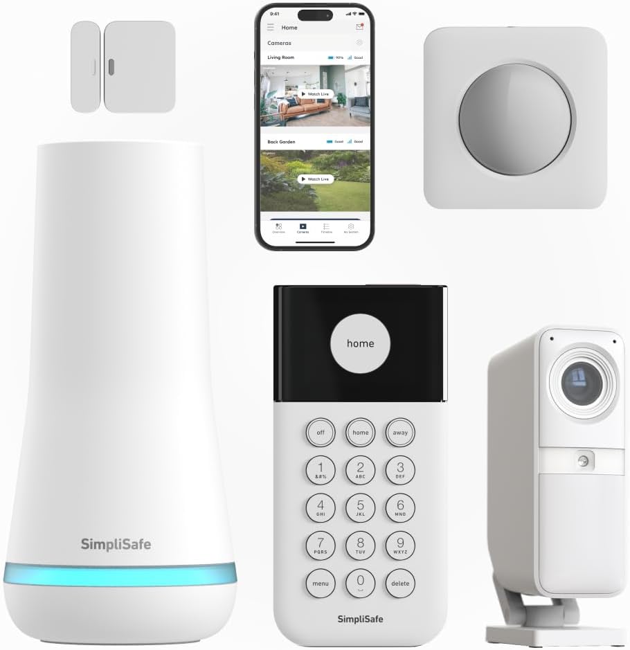 SimpliSafe Wireless Home Security Systems | 5 Piece Smart Home Alarm Systems with HD Indoor Security Camera | Mobile App & Works with Alexa | Professional Monitoring Available | Easy DIY Install