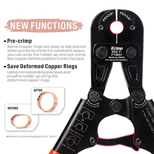 Icrimp Pex Pipe Crimping Tool Kit For 3/8,1/2,3/4,1-Inch Copper Ring With Free Gauge&Pex Pipe Cutter -Meet Astm F1807 And Portable #TOP3