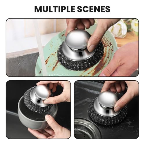 Image of Steel Wool Scrubber, Stainless Steel Scrubber with Handle, Grill Cleaning Brush (1PCS) | Steel Wool Scrubber Grill Cleaning, Built-In Handle, Kitchen Scrubber