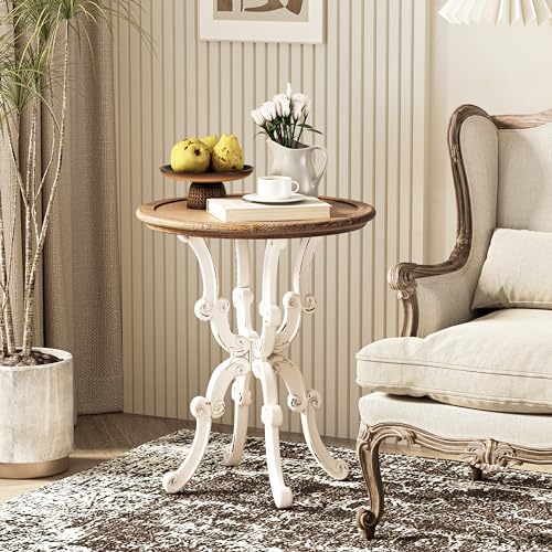 LONYKE-Rustic-Accent-End-Table-Farmhouse-Side-Table-with-Natural-Top-for-Family-Dining-or-Living-Room-Handcrafted-Finish-White LONYKE Rustic Accent End Table Farmhouse Side Table with Natural Top for Family Dining or Living Room Handcrafted Finish White