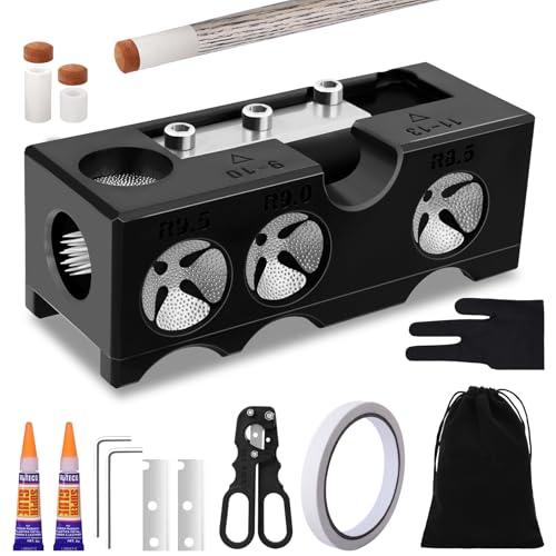 Zyrqon 11-in-1 Billiards Pool Cue Tips Replacement Kit Pool Cue Tip Shaper with Pool Cue Tips Pool Cue Shaper Pool Cue Tip Tool Pool Cue Tip Replacement Kit for Replacement and Shaping Cue Tips