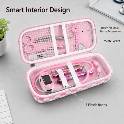 Image of ALKOO Stethoscope Case for 3M Littmann Classic III /Cardiology IV, PinkCheck | for MDF Acoustica Stethoscopes, for Nurses, Doctors, Nursing School Essentials, Students, Clinic, EMS, Travel, Hard Bag Only