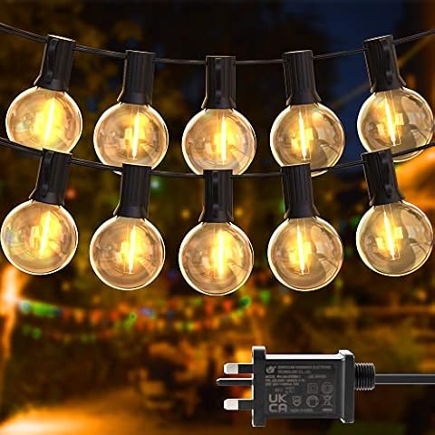 DSLebeen Festoon Lights Outdoor 50ft, Garden String Lights Mains Powered 25+2 Plastic G40 LED Globe Bulb Lights 2700K Connectable Decorative Lighting for Indoor Outdoor Garden, Gazebo, Pergola Cover