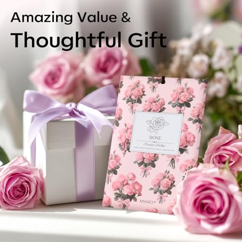 Image of MYARO 20 Pack Rose Scented Sachets for Drawer, Closet & Car - Fresh Air Freshener Bags Home Fragrance, Odor Eliminator for New House Small Storage Space & Travel Luggage