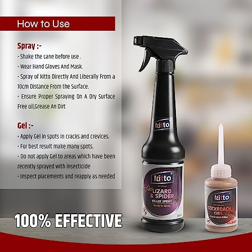 Image of Kitto Lizard And Spider Spray-500 ml and Kitto Cockroach Gel, Repellent Control for home, ALL IN ONE Spray No Toxic, Ready To Use