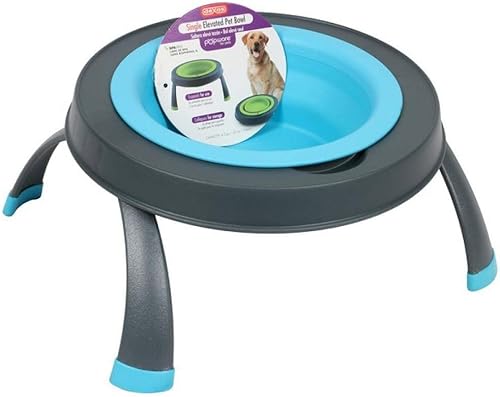 Dexas Popware - Comedero elevado individual para mascotas, grisazul, grande, capacidad de 4 tazas (PW140432312)