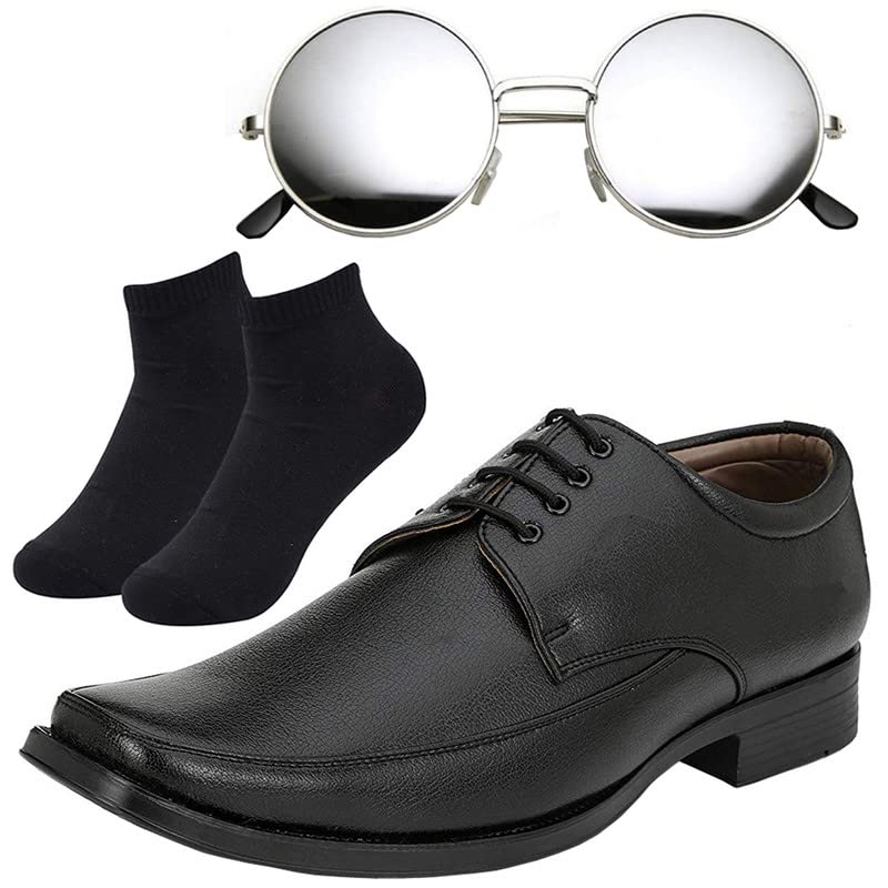 Stylish l Men Black Lace Formal Shoes with Black Socks & Round Silver/7 | Size : 7-image-36