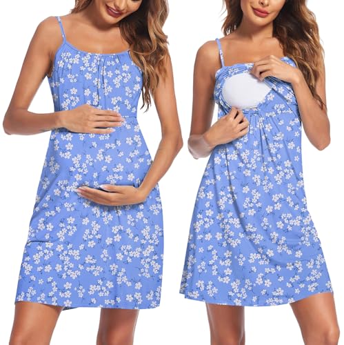 Image of Ekouaer Women's Nursing Nightgown Maternity Dress Breastfeeding Gown Full Slips Sleepwear