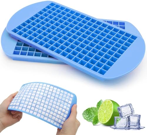 Sincere JP直営店 製氷皿 氷皿 氷格 四角氷 160個のクラッシュアイスキューブ型 氷が作れる 製氷器 小型製氷機 柔らかい 多用途 DIY 氷作る容器 取出し簡単 冷凍保存 耐久性 家庭用 ワイン ウイスキー ビール カクテルなど酒 (ライトブ