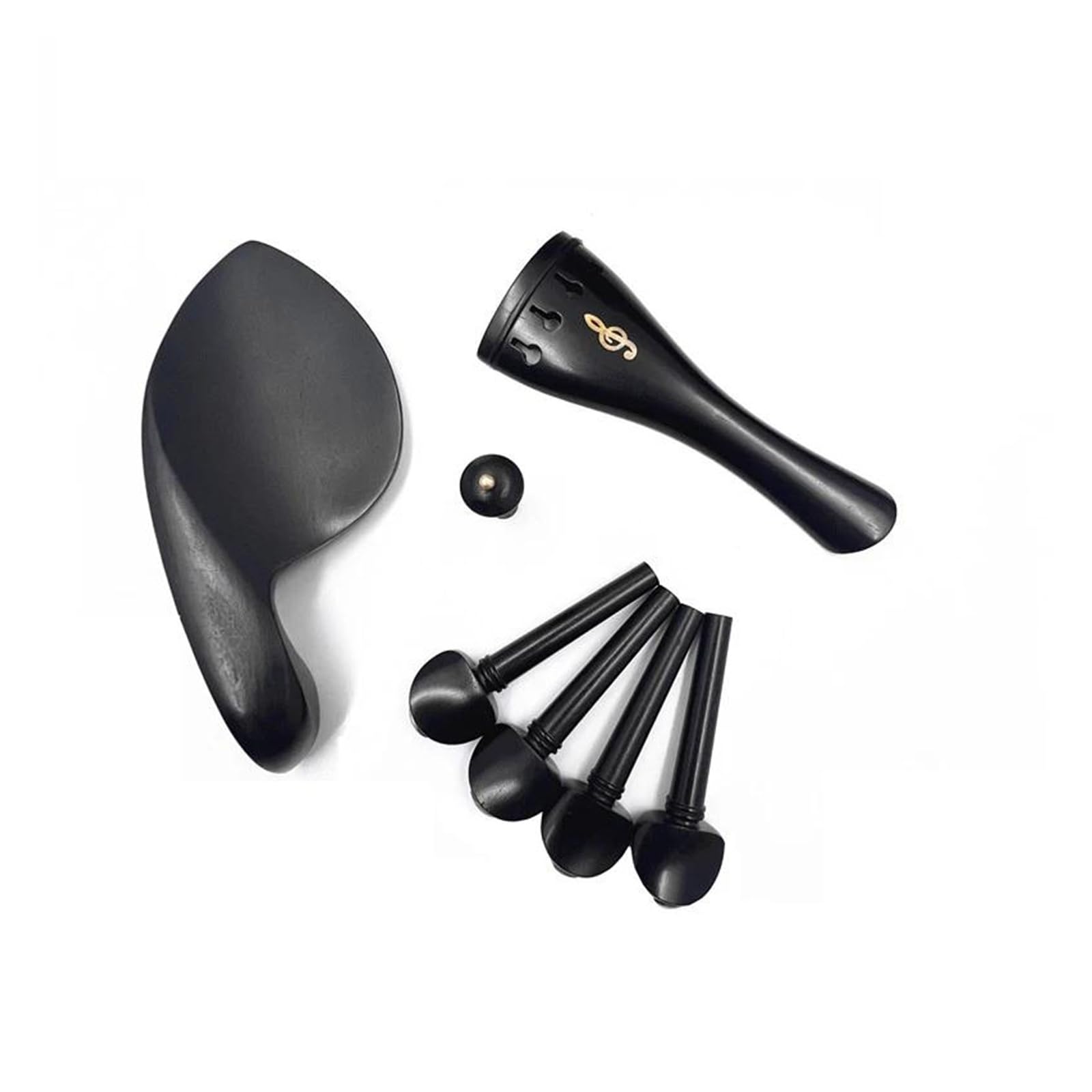 Accessori per violino Un set di accessori per violino in ebano tra cui cordiera piroli di accordatura e mentoniera