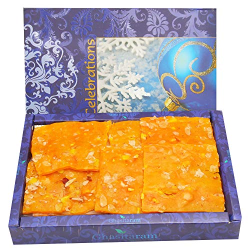 Image of Ghasitaram Gifts Orange Ice Halwa (800 GMS) |Sweet Gift Pack|Diwali Sweet|Indian Mithai|Diwali Sweets Gift Box|