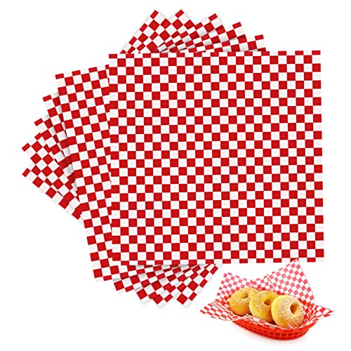 Unomor Bread Basket for Serving Cover 24pcs Waxed Paper Food Wrapping Sheets Checkered Pattern