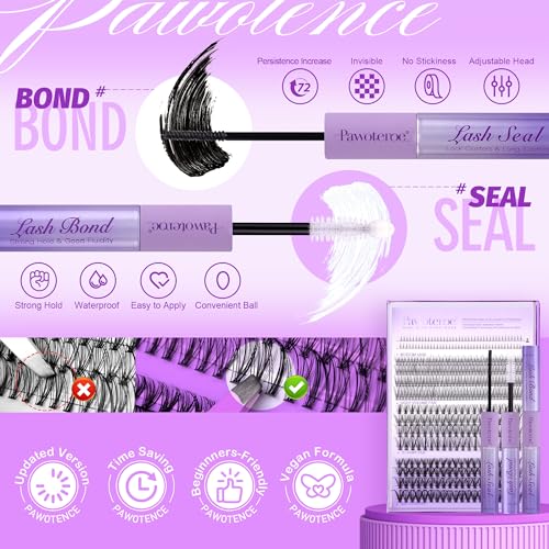 Image of Pawotence Lash Extension Kit Lash Clusters Multi-types Individual Lashes Natural Bottom, Light Volume, 20D 30D Clusters Eyelash Extension Kit with Lash Bond and Seal, Lash Applicator for Self Use