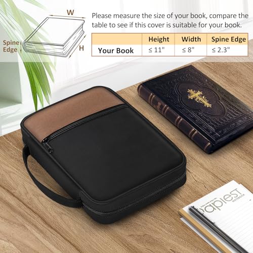 Image of FINPAC Bible Cover, Carrying Book Case Church Bag Bible Protective with Handle and Zippered Pocket, Gift for Mother Lady Women Men, Black & Brown