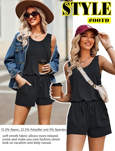 Image of ADOME Rompers for Women Summer Sleeveless Scoop Neck Tank Top Casual Short Jumpsuit Rompers with Pockets