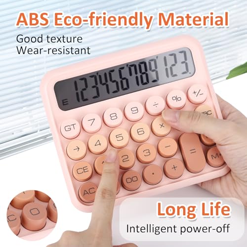Basic Standard Calculator- Large 5-Inch 12 Digit LCD Display, Big Button Mechanical Switch Calculator for School Home Use Office Supplies and Desk Accessories, Automatic Sleep, Pink