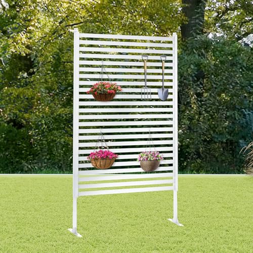 Twira Garten Sichtschutz mit Metallsockel, dekorativer freistehender Gartenzaun für den Außenbereich, 90 cm breit x 150 cm hoch, geeignet für Garten, Balkon, Terrasse und Hinterhof, Farbe: Weiß