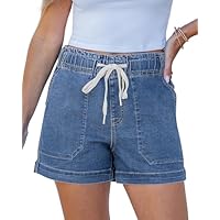 luvamia Denim Shorts for Women Trendy Jean High Waisted for Summer Jorts Jean Shorts Womens High Waisted Stretchy Medium Blue Size Large US 12 to 14