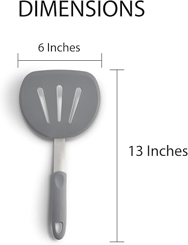 Miniatura 6 de HIC Kitchen Espátula flexible antiadherente ranurada ancha, silicona con núcleo de acero inoxidable, 13 x 6 pulgadas