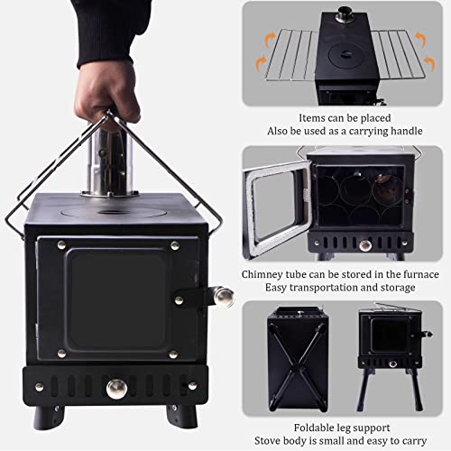 Huskfirm Wood Burning Stove,Tent Stove For Heating,Folding Portable Wood Stove For Tent,Cooking,Courtyard,Camping Stove Include Chimney Pipes And Spark Arrestor #TOP5