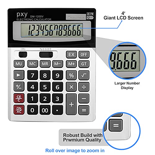Pxy 1200V Desk Calculator 12 Digit Extra Large Lcd Display, Touch Comfortable With Big Buttons, Pxy Two Way Power Battery And Solar Standard Function Office Calculators thumb #3