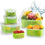 LUXEAR Fruit Vegetable Produce Storage Saver Containers with Lid & Colander 5 Packs BPA-Free Plastic Fresh Keeper Set | Refrigerator Fridge Organizer | for Salad Berry Lettuce Food Celery - Green