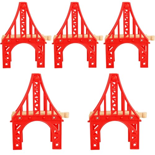 5 Pack Wooden Train Bridges Crossing Track Bridge Wooden Suspension Train Track Accessories Compatible with All Major Brands for Most Train Track Set Building Games