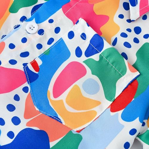 Boys Girls Hawaii Shirt Cool Summer Casual Blouse Short Sleeve Button Down Tops Shirt Cute Top for Kids (Blue, 6-7 Years)4