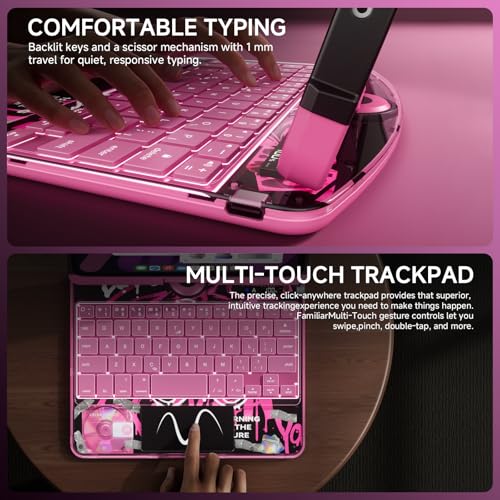 Image of Transparent Case with Keyboard for iPad mini 7 A17 Pro(2024) & Mini 6 (2021) 8.3 inch,7-Color Backlit,Wireless Keyboard, 360Rotating,with trackpad,Pencil Holder,with Shortcuts,Pink